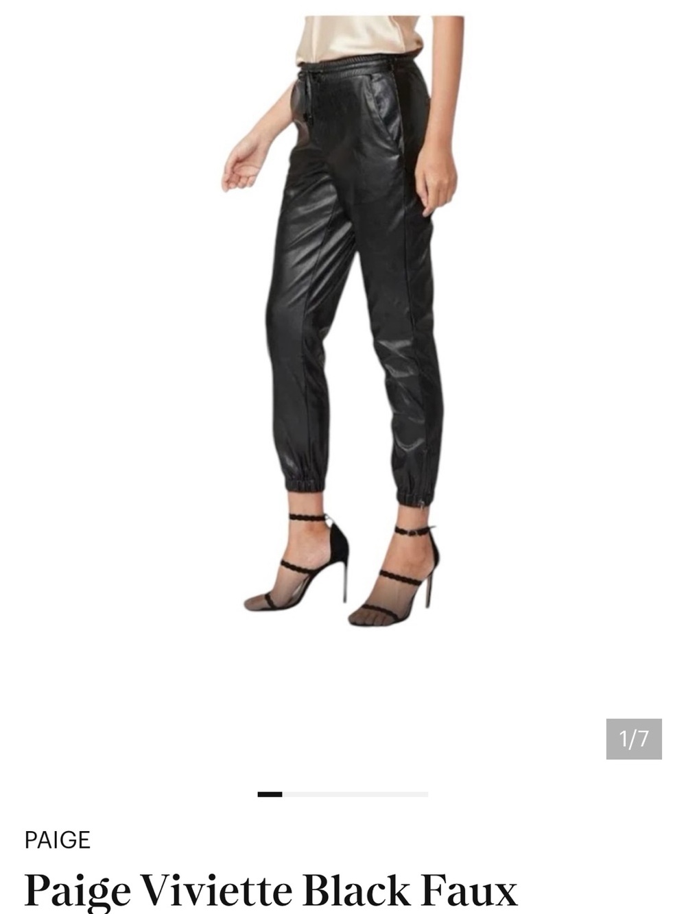 PAIGE Black Faux Leather Drawstring Joggers - Picture 2 of 9